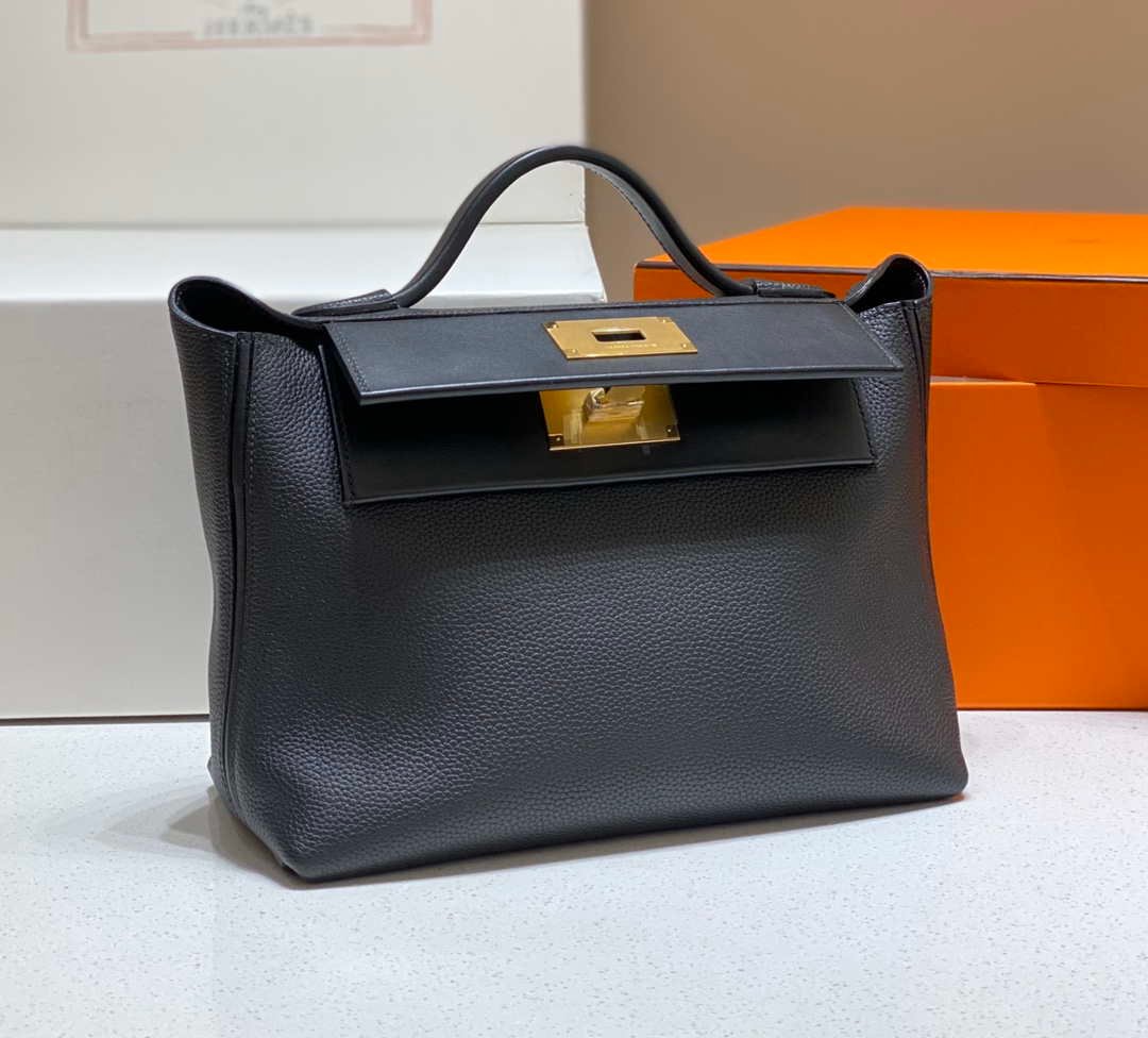 Replica Hermes Kelly 2424 Leather 29cm H230268 Black Shoulder bag - 图片 2
