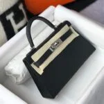 Replica Hermes Kelly Bag Hermes 19CM Epsom Shoulder Mini Bag Black Silver buckle 20456