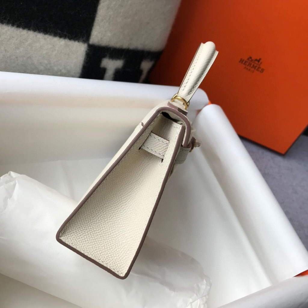 Replica Hermes Kelly Bag Hermes 19CM Epsom Shoulder Mini Bag Beige Gold buckle 20458 - 图片 2