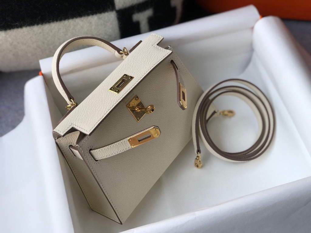 Replica Hermes Kelly Bag Hermes 19CM Epsom Shoulder Mini Bag Beige Gold buckle 20458 - 图片 4