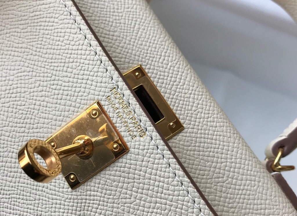 Replica Hermes Kelly Bag Hermes 19CM Epsom Shoulder Mini Bag Beige Gold buckle 20458 - 图片 5