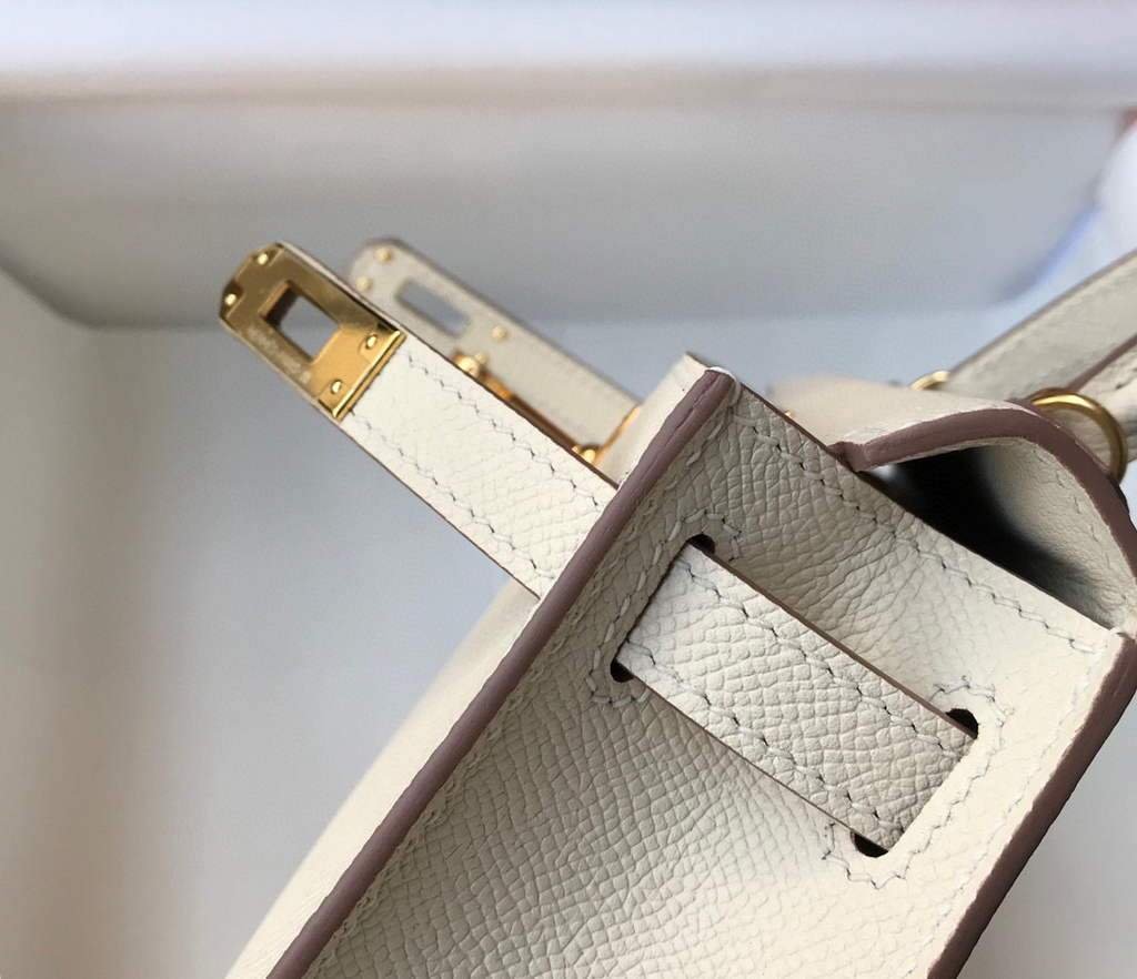 Replica Hermes Kelly Bag Hermes 19CM Epsom Shoulder Mini Bag Beige Gold buckle 20458 - 图片 6