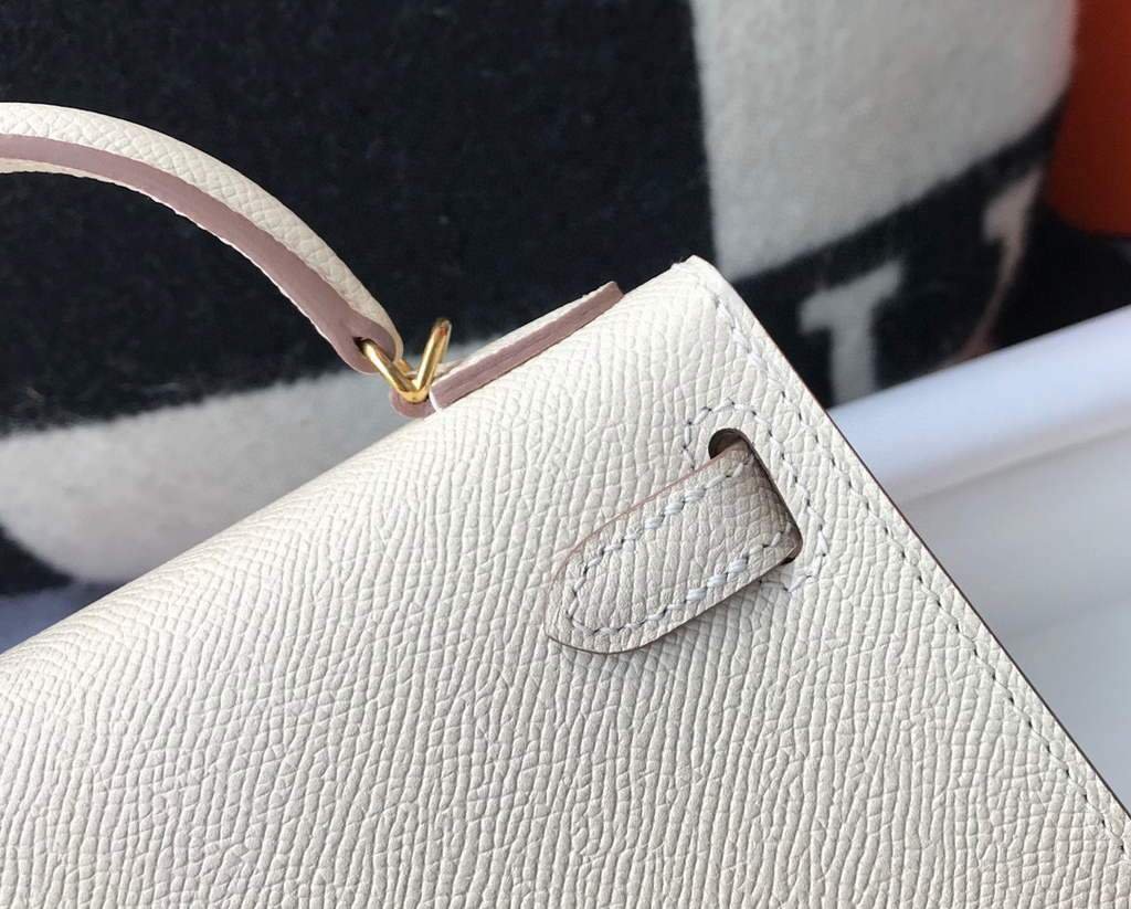 Replica Hermes Kelly Bag Hermes 19CM Epsom Shoulder Mini Bag Beige Gold buckle 20458 - 图片 7