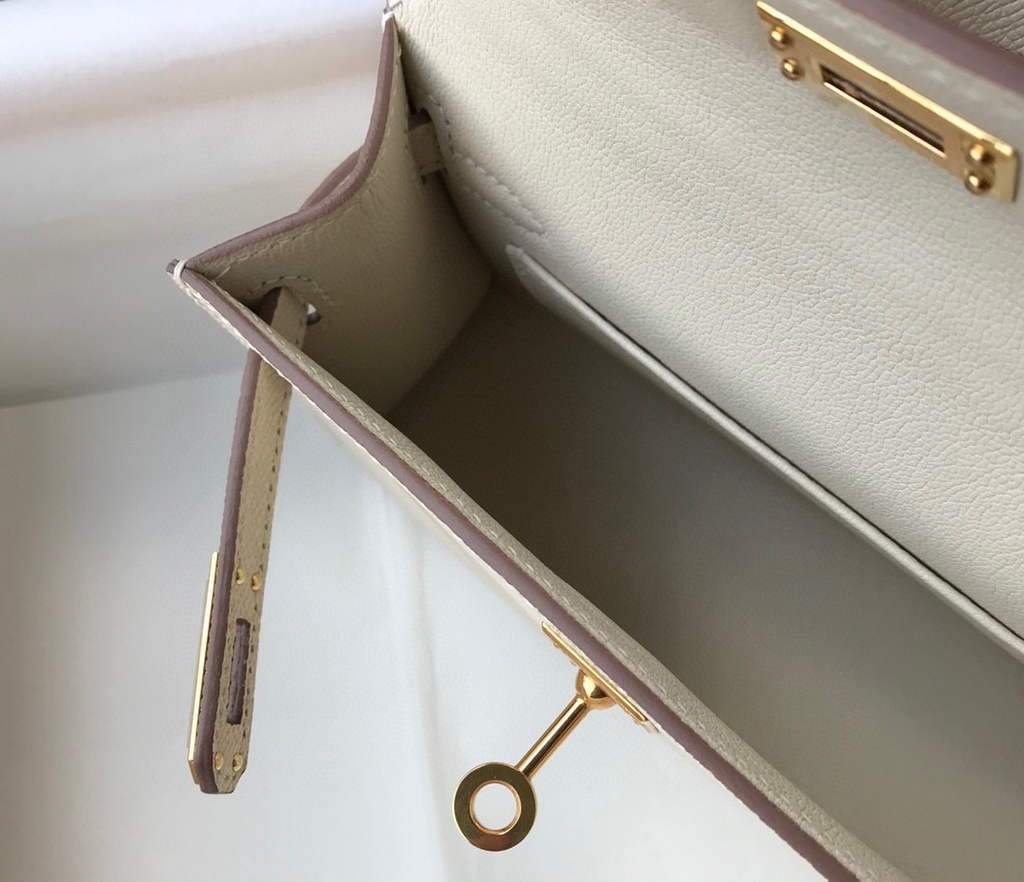 Replica Hermes Kelly Bag Hermes 19CM Epsom Shoulder Mini Bag Beige Gold buckle 20458 - 图片 8