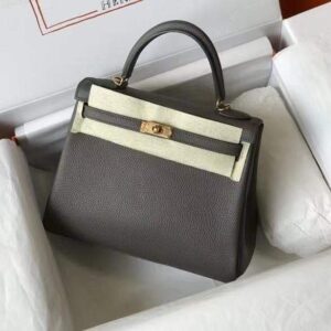 Replica Hermes Kelly Danse 28cm of Togo Leather Bag 20339 Pewter Grey