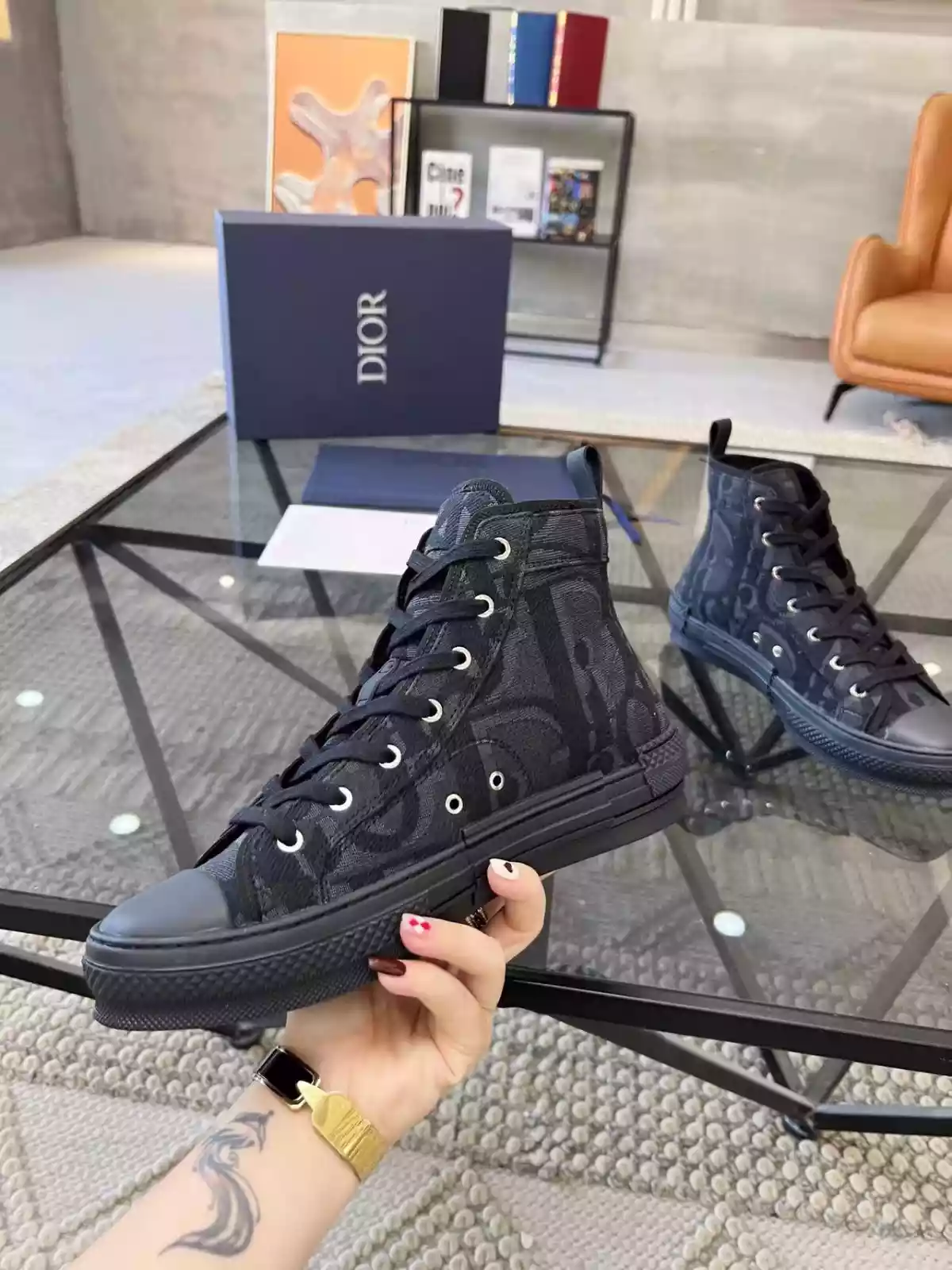 B23 HIGH-TOP SNEAKER BLACK MAXI DIOR OBLIQUE JACQUARD – CD118 - 图片 5