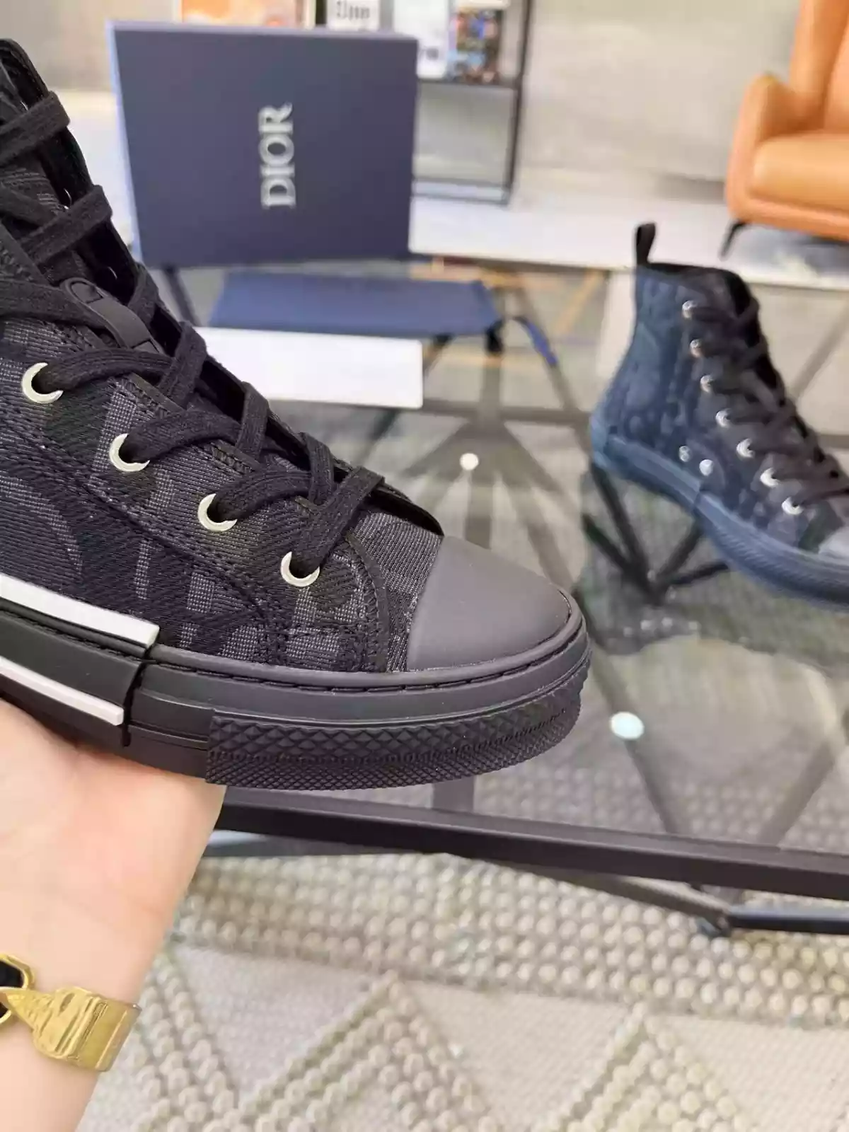 B23 HIGH-TOP SNEAKER BLACK MAXI DIOR OBLIQUE JACQUARD – CD118 - 图片 7