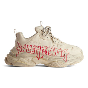 BALENCIAGA TRIPLE S SNEAKER IN WHITE, RED AND BLACK DIY METAL ARTWORK PRINTED COWSKIN – BB269